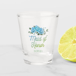 Verre A Shot Mariage unique Rustic Blue Roses Maid of Honor Gl