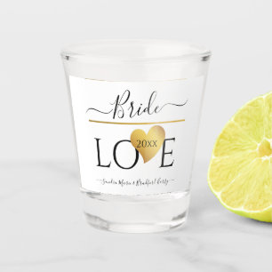 Verre A Shot Mariée Love texte avec un coeur d'or et date