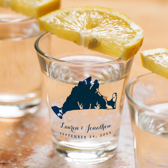 Verre A Shot Marine Blue Martha's Vineyard Map Gold Heart Maria (Créateur téléchargé)