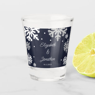 Verre A Shot Marine Blue Snowflakes Mariage d'hiver