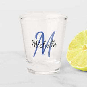 Verre A Shot Mignarde Moderne Bleu Nom Monogramme + Initiale