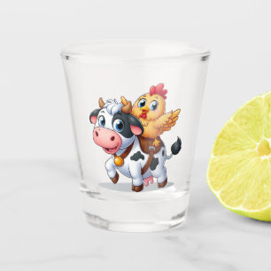 Verre A Shot mignon vache/poulet caricature