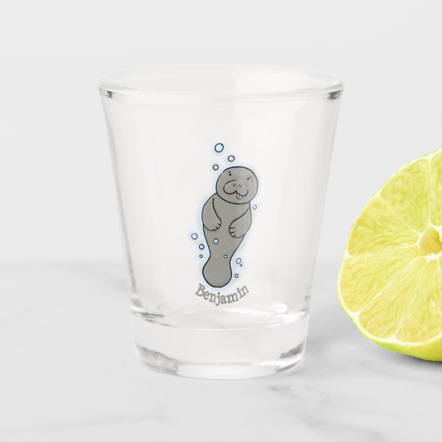 Verre A Shot Mignonne manatée bébé avec bulles illustration (Devant)