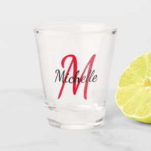 Verre A Shot Mignonne moderne rouge Nom Monogramme + Initiale