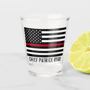 Verre A Shot Mince Red Line Firefighter Indicateur Nom du monog