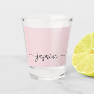 Verre A Shot Minimaliste Monogramme Rose Pâle Simple Écriture F