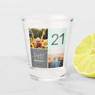Verre A Shot Moderne 21 anniversaire turquoise 2 photo collage 