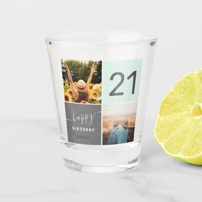 Verre A Shot Moderne 21 anniversaire turquoise 2 photo collage  (Devant)