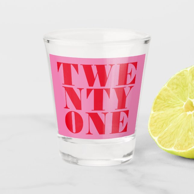 Verre A Shot Moderne Elégant rose rouge gras 21e anniversaire (Devant)