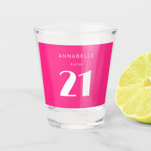 Verre A Shot Moderne fête d'anniversaire 21 ans rose chaud