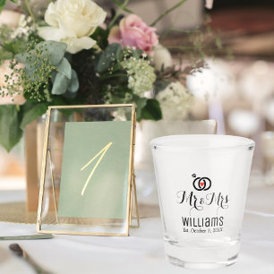 Verre A Shot Moderne M. Mme Nom Date & Anneaux Design, Mariage