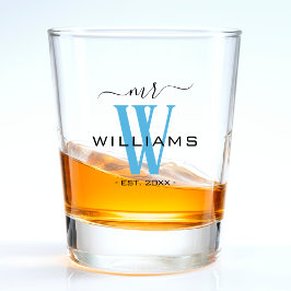 Verre A Shot Monogramme bleu Salle du mari M. Mariage Anniversa