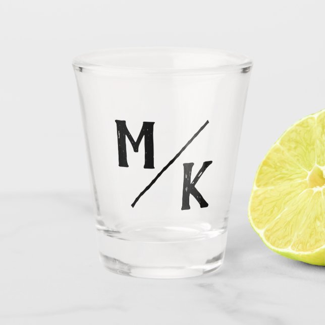 Verre A Shot Monogramme de mariage simple typographie noire bar (Devant)