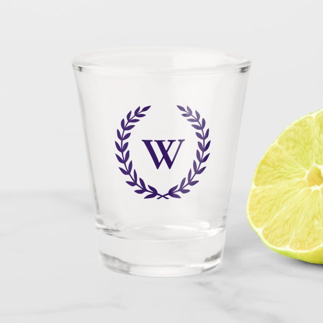 Verre A Shot Monogramme Elegant Navy Blue Laurel Wreath Classic (Devant)