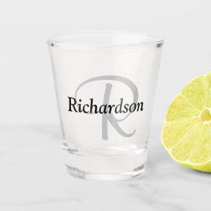 Verre A Shot Monogramme élégant noir gris argent Nom