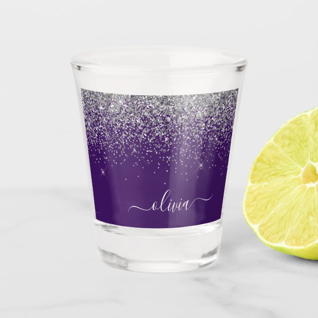 Verre A Shot Monogramme glamour girly pailleté argent violet (Devant)