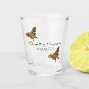Verre A Shot Monogramme Gold Butterfly Wedding Favors