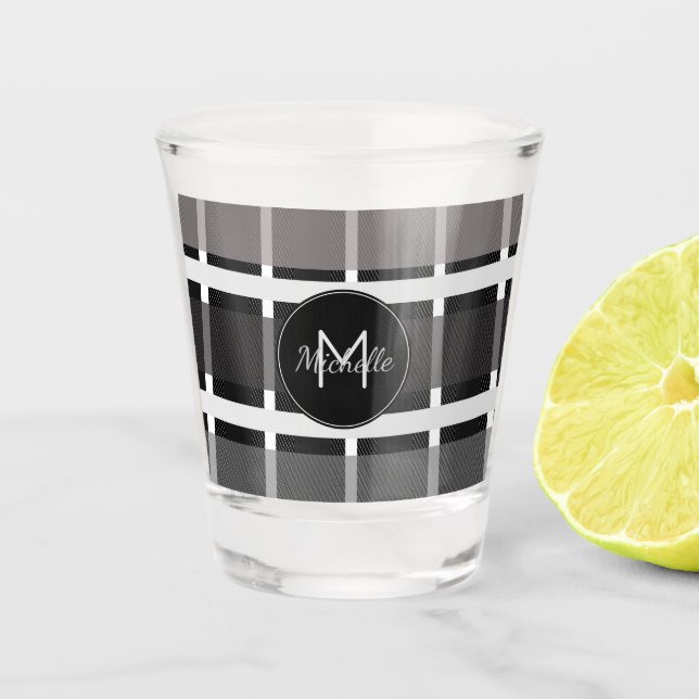 Verre A Shot Monogramme gris plaqué moderne personnalisé (Devant)