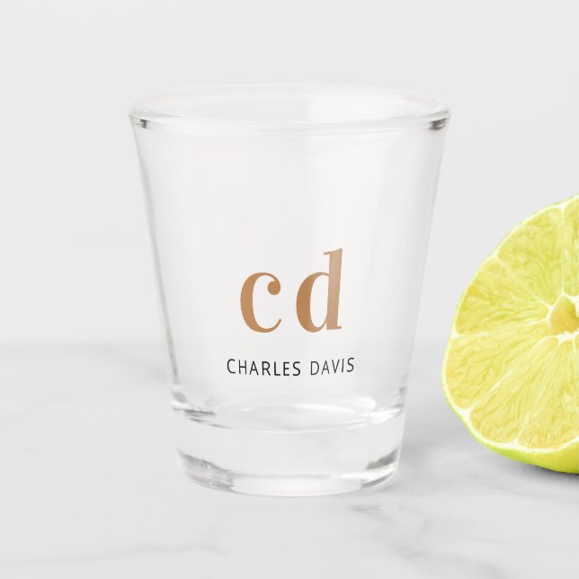 Verre A Shot Monogramme initiales script or noir (Devant)