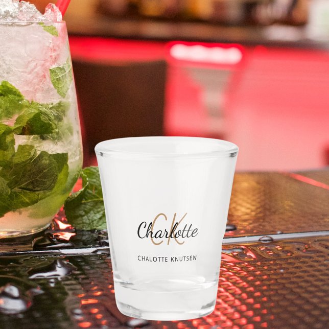 Verre A Shot Monogramme initiales script or noir (Créateur téléchargé)