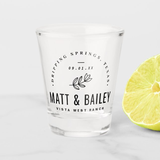 Verre A Shot Monogramme Mariage de fleurs modernes (Devant)
