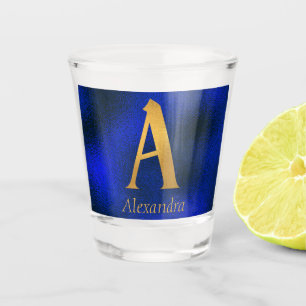 Verre A Shot Monogramme métallique bleu et or A