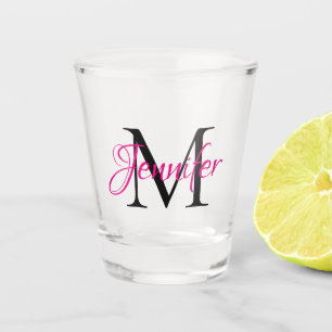 Verre A Shot Monogramme noir et rose chaud personnalisé