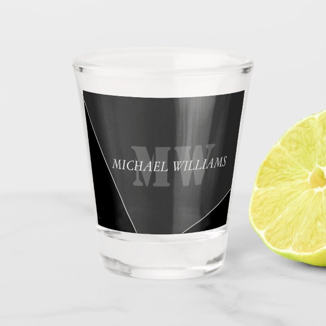 Verre A Shot Monogramme noir gris artistique moderne (Devant)