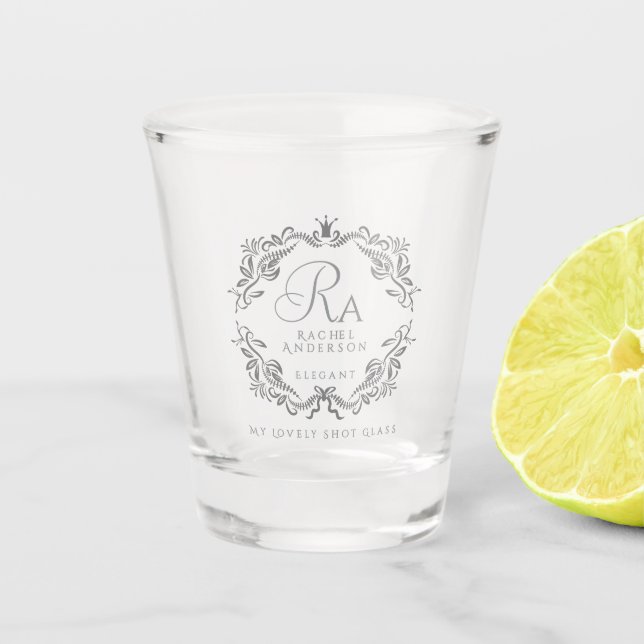 Verre A Shot Monogramme romantique de feuillage élégant (Devant)