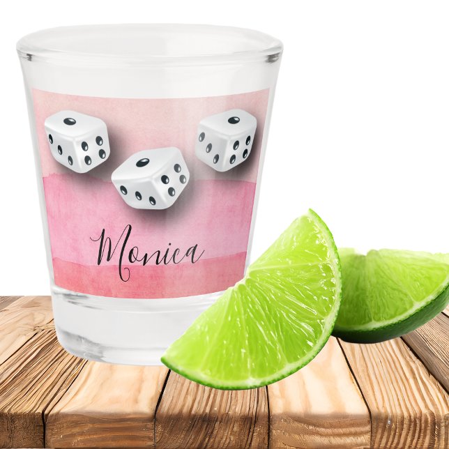 Verre A Shot Monogramme rose de matrices de joueur de Bunco (Bunco Player Monogrammed Name Friend Pink Bunco Dice Gift)
