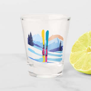 Verre A Shot Montagne de ski d'hiver