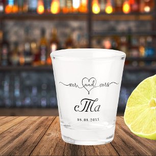 Verre A Shot Mr mrs jeunes mariés monogramme fête de mariage