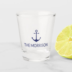 Verre A Shot Nautical Custom Boat Name Marine bleu ancre