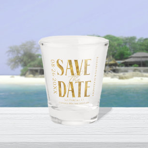 Verre A Shot Noir & Blanc Gold Script Wedding Enregistrer la da