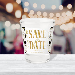 Verre A Shot Noir & Blanc Gold Script Wedding Enregistrer la da