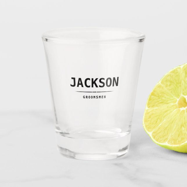 Verre A Shot Noir moderne Nom simple Groomsmen personnalisé (Devant)