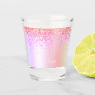 Verre A Shot Nom de monogramme métallique pailleté girly pastel