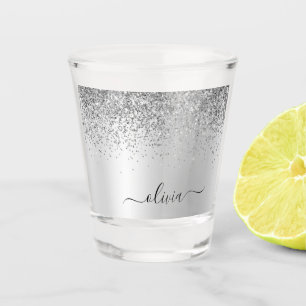 Verre A Shot Nom de monogramme métallisé girly pailleté argenté