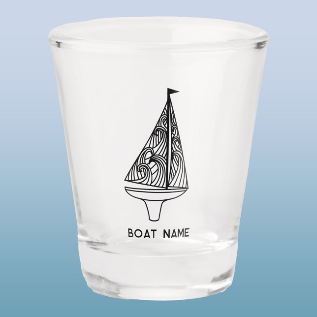 Verre A Shot Nom du bateau à voile (Sailing boat and boat name custom text modern shot glass)