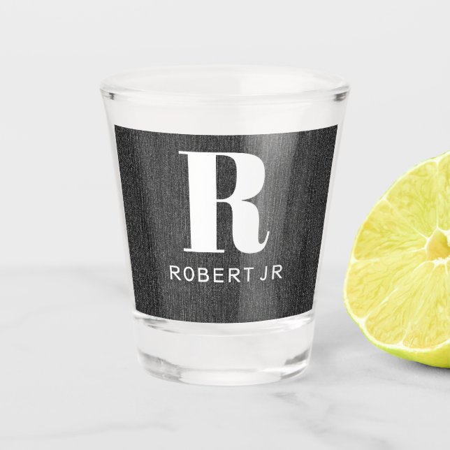 Verre A Shot Nom du monogramme Denim noir Imprimer 12oz (Devant)