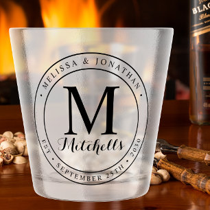 Verre A Shot Nom du monogramme personnalisé Mariage de date