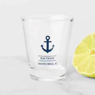 Verre A Shot Nom du monogramme personnalisé Marine Blue Welcome
