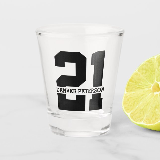 Verre A Shot Nom personnalisé 21e anniversaire Moderne (Devant)