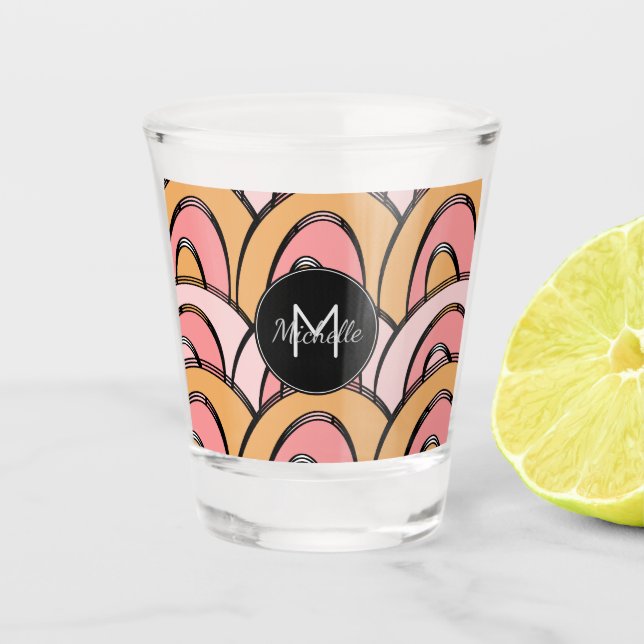 Verre A Shot Nom personnalisé du monogramme rose super (Devant)