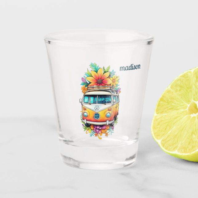 Verre A Shot Nom personnalisé Hippie Van (Devant)