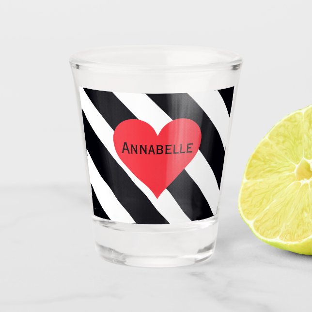 Verre A Shot Nom personnalisé moderne Noir blanc rayé mou (Devant)