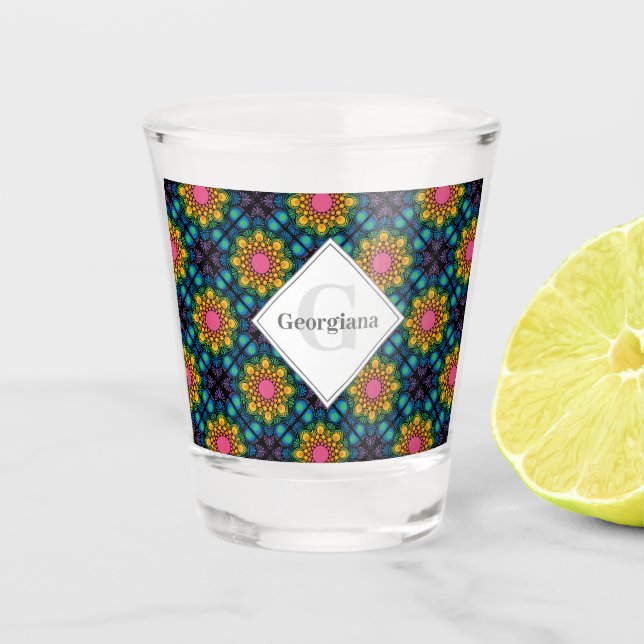 Verre A Shot Nom personnalisé Rainbow Floral Fontaine Carreaux  (Devant)