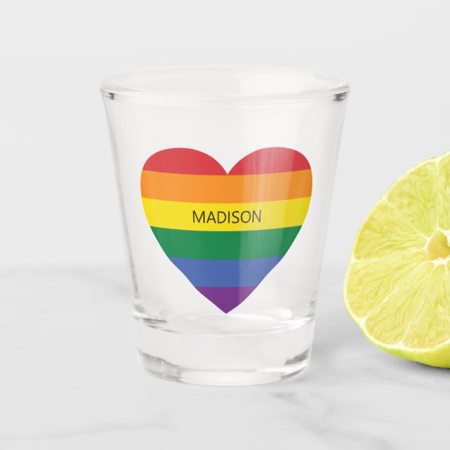 Verre A Shot Nom personnalisé Rainbow Heart (Devant)