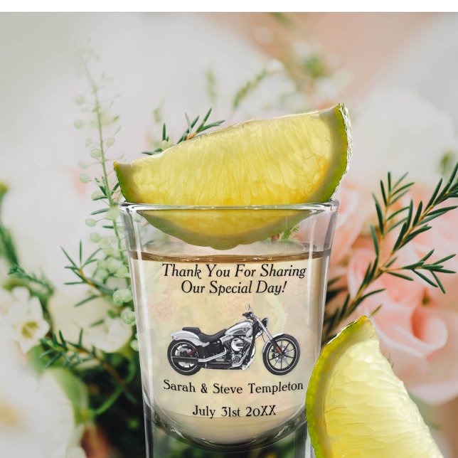 Verre A Shot Noms des dates du Merci du Mariage de moto (Créateur téléchargé)