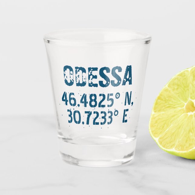 Verre A Shot Odessa Ukraine Latitude & Longitude en détresse (Devant)
